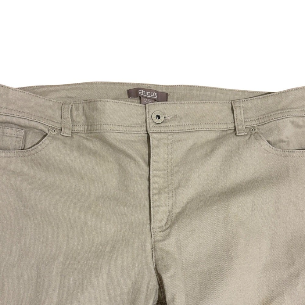 Chicos 2.5 Beige Tan Straight Leg Cotton Stretch Pants Sz 14 Embroidered Pockets - Picture 3 of 8
